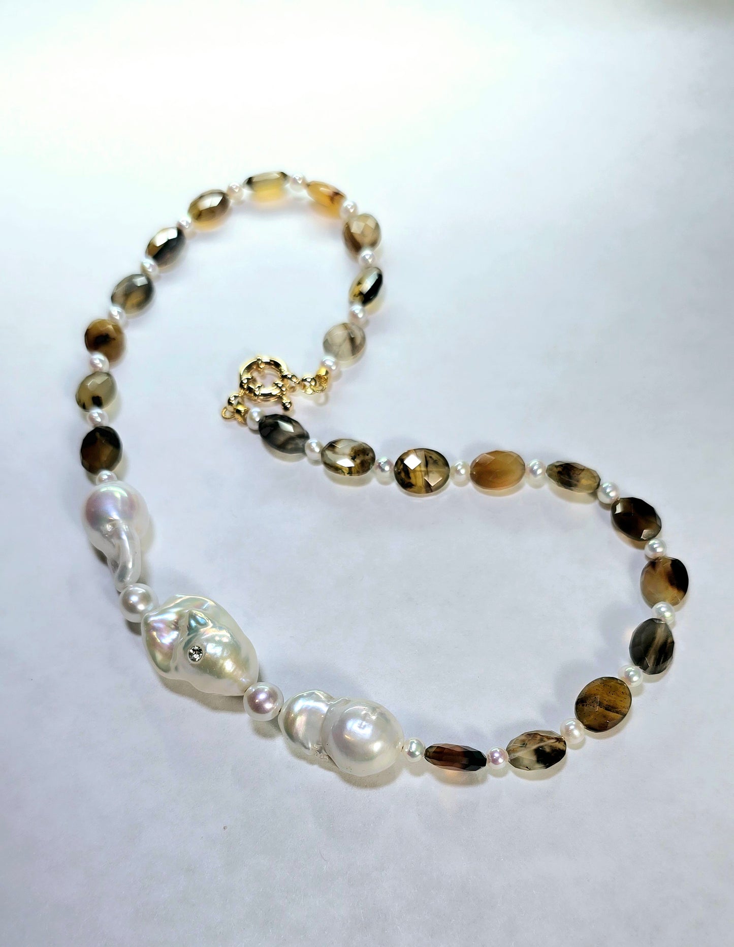 Baroque Pearl & Brown Agate Oval Necklace