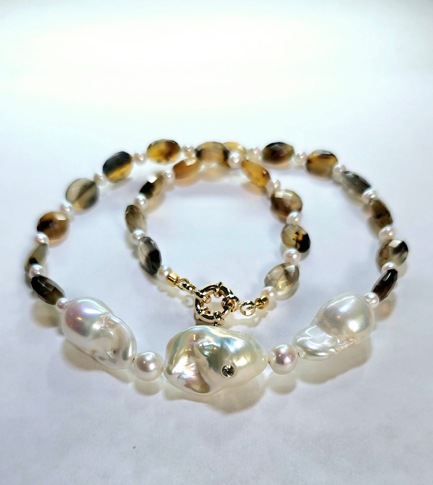 Baroque Pearl & Brown Agate Oval Necklace