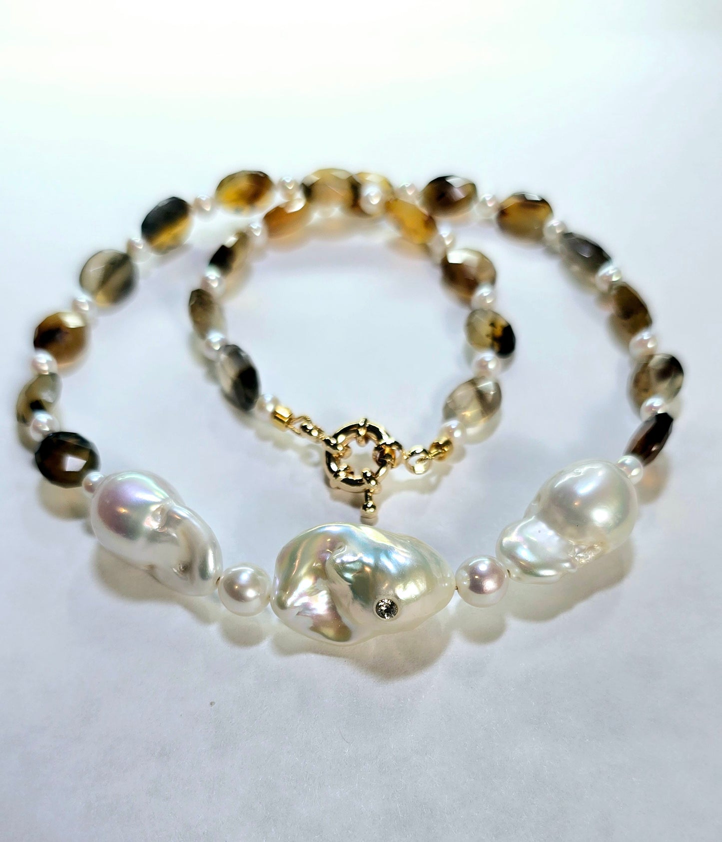 Baroque Pearl & Brown Agate Oval Necklace