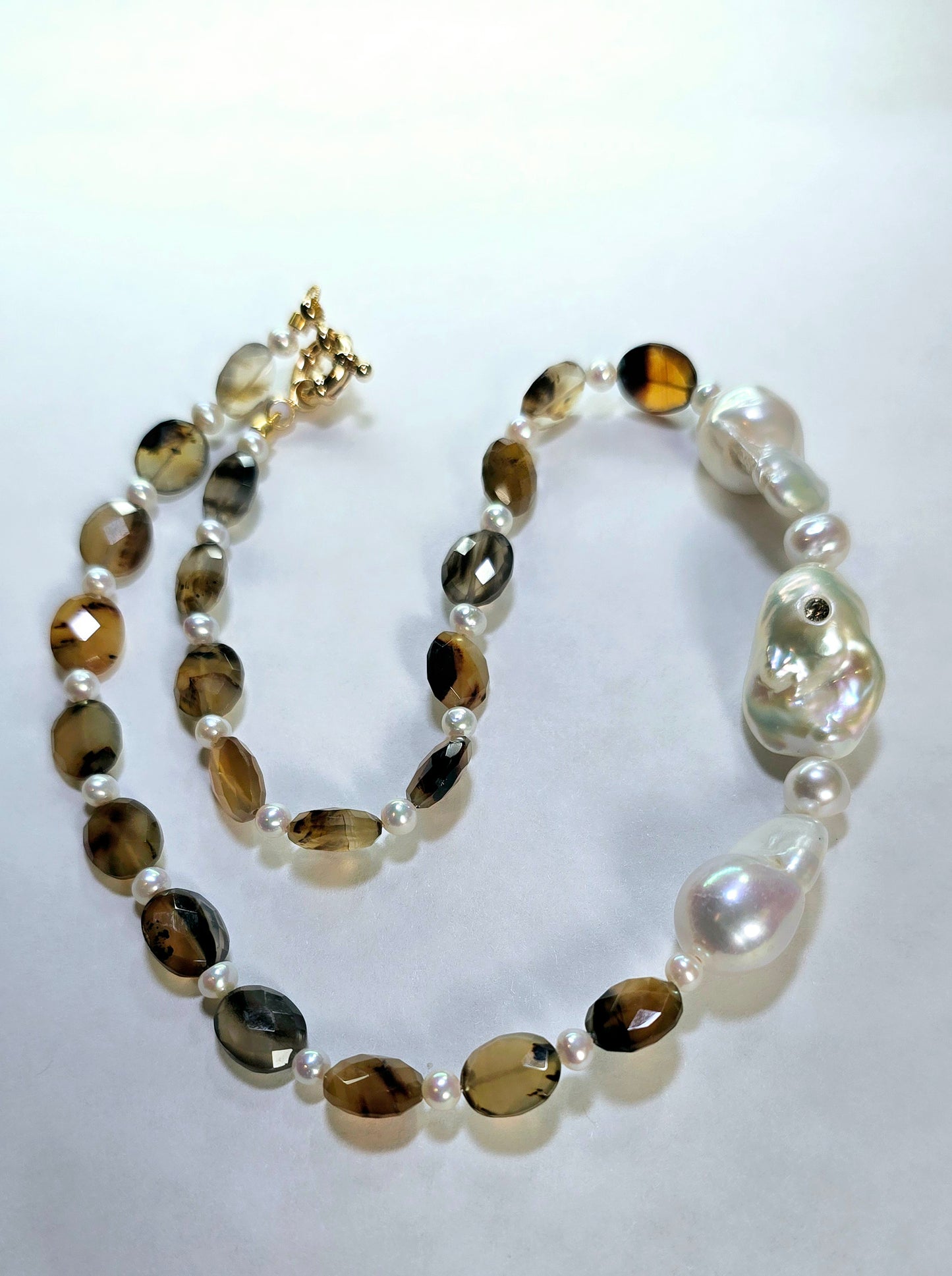Baroque Pearl & Brown Agate Oval Necklace