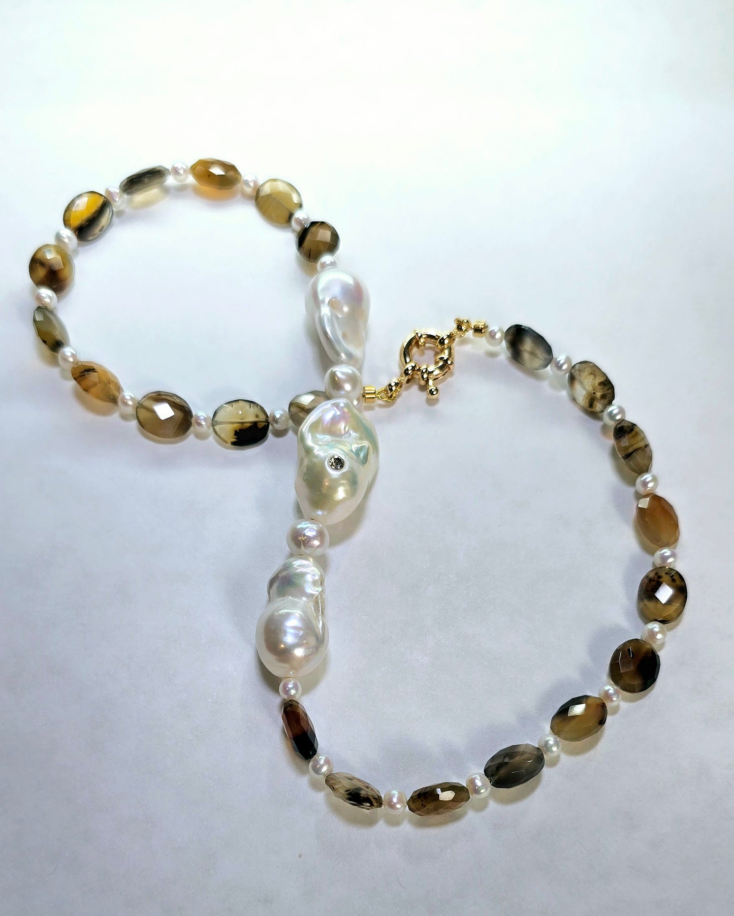 Baroque Pearl & Brown Agate Oval Necklace