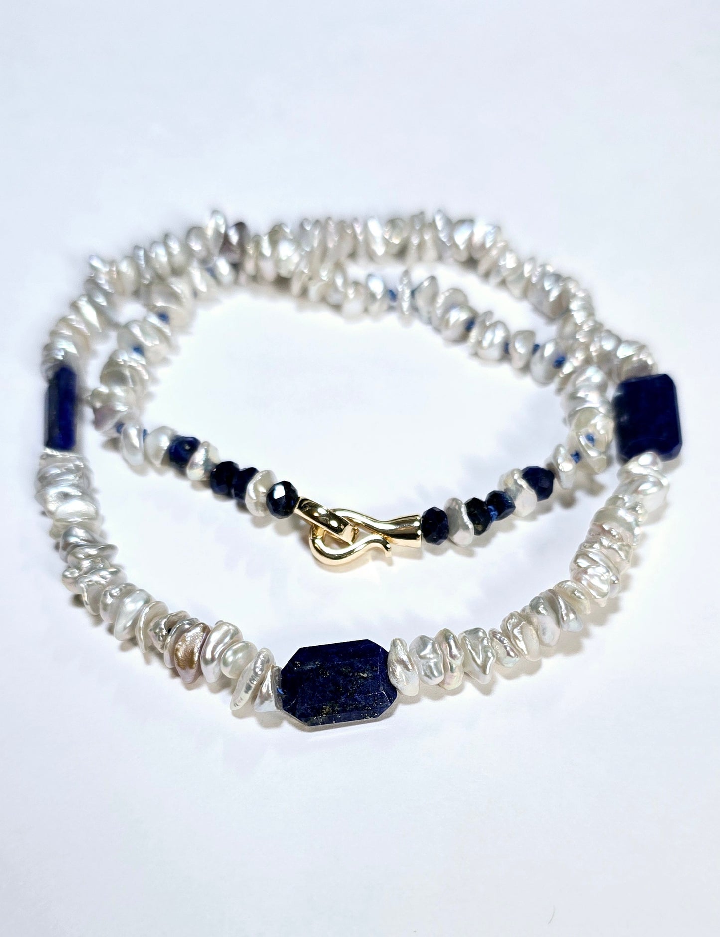 Keshi Pearl and Lapis Lazuli Necklace