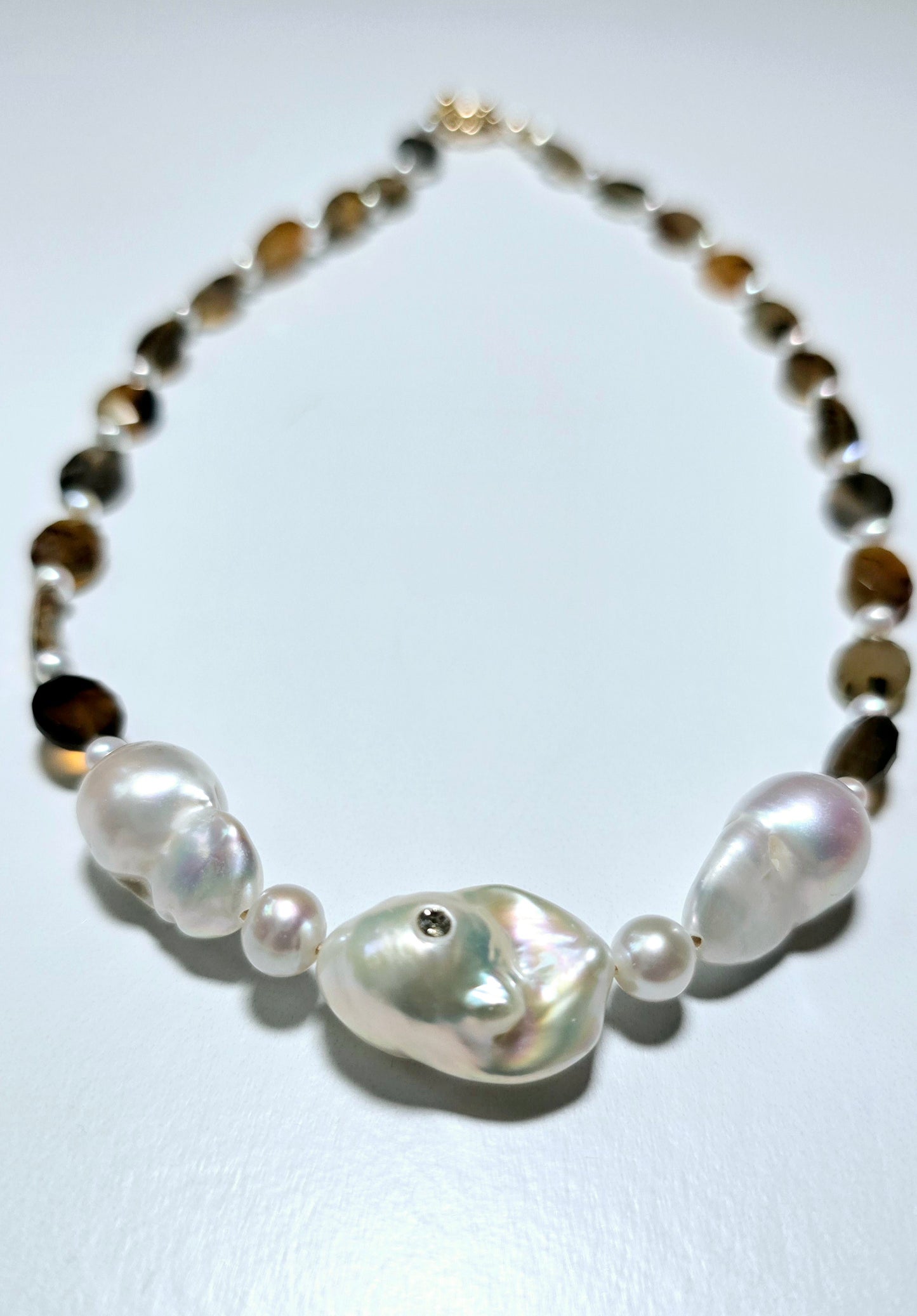 Baroque Pearl & Brown Agate Oval Necklace