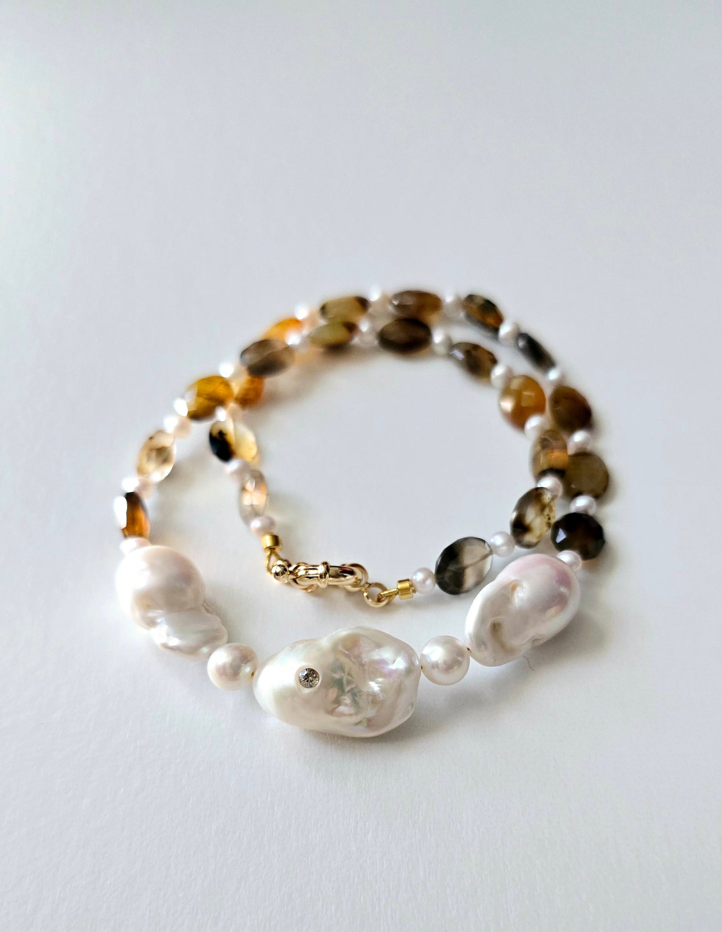 Baroque Pearl & Brown Agate Oval Necklace