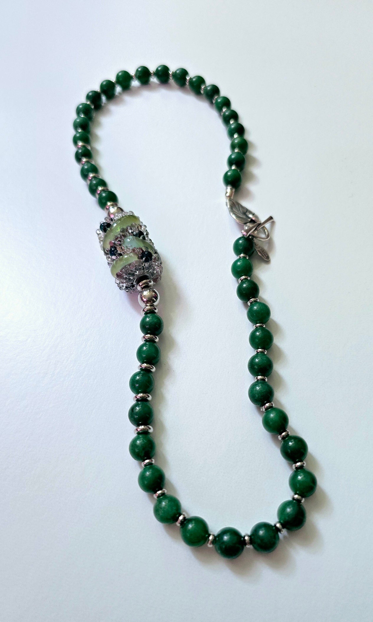 Green Jade &  Blown Glass Focal Piece Necklace