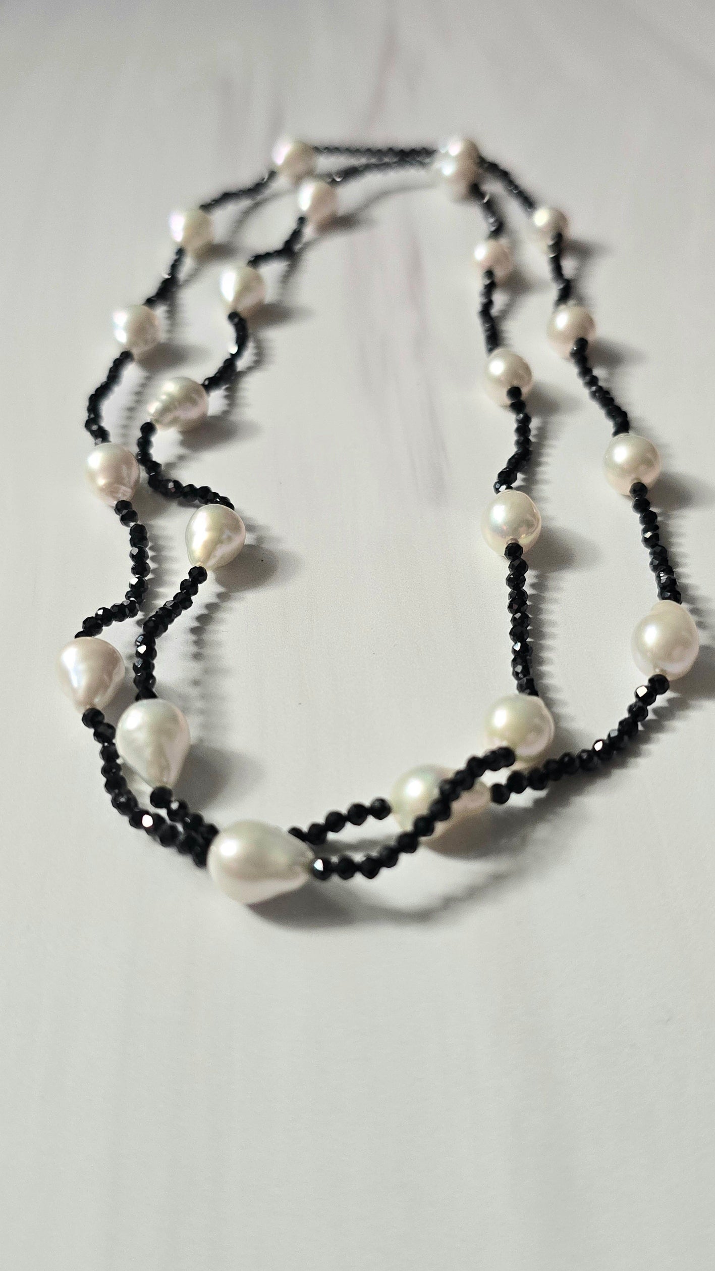 Black Spinel & Pearl Drop Necklace