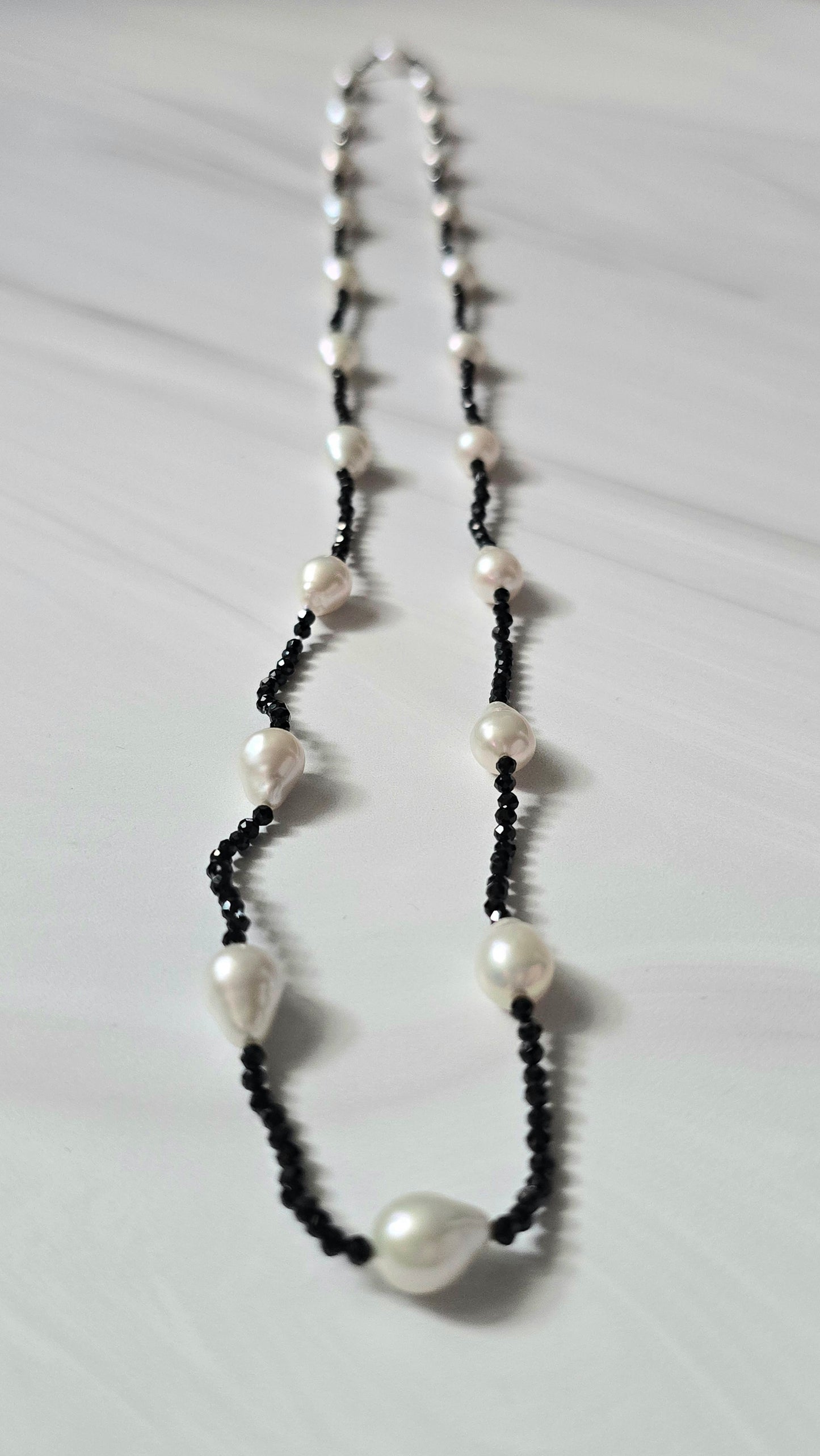 Black Spinel & Pearl Drop Necklace