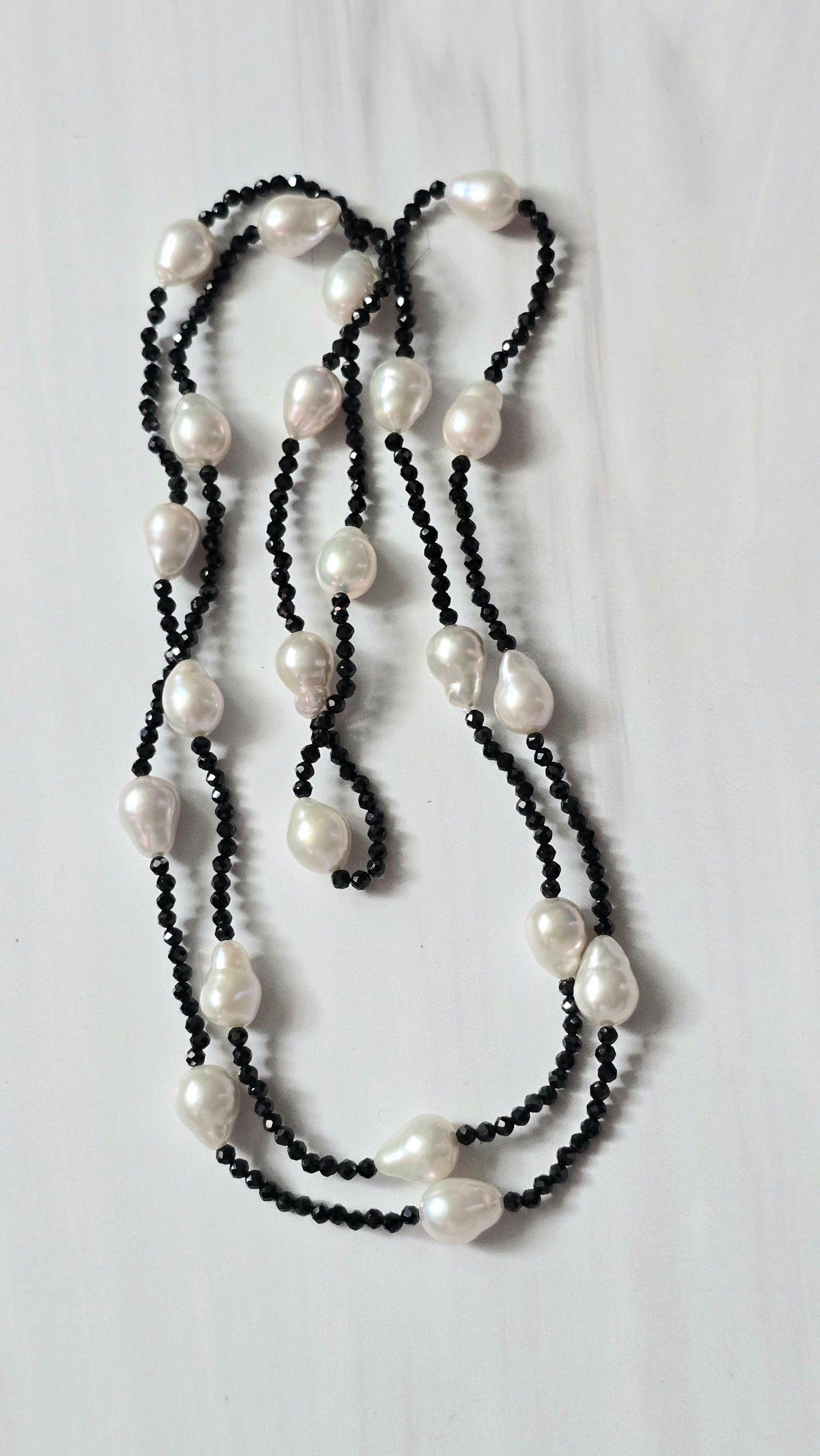 Black Spinel & Pearl Drop Necklace