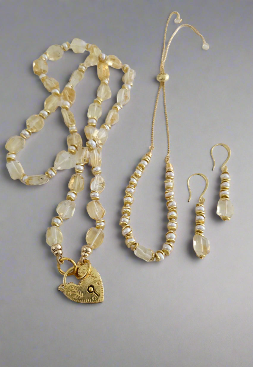 Citrine & Pearl Drop Earrings