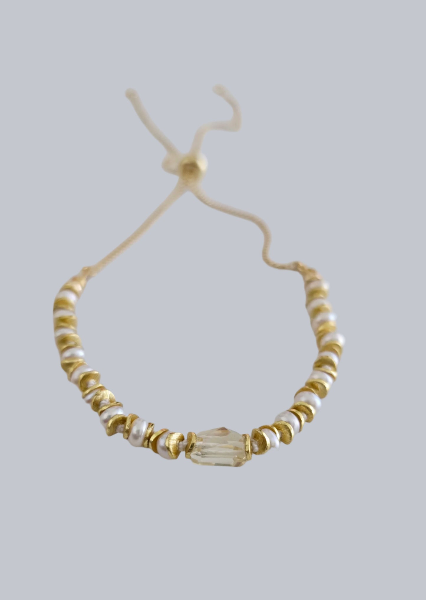 Adjustable Citrine & Pearl Bracelet