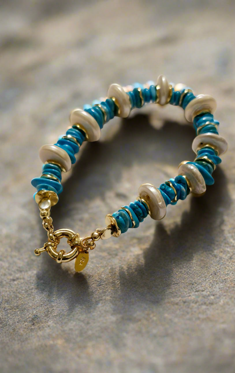 Turquoise Howlite & Freshwater Pearl Bracelet
