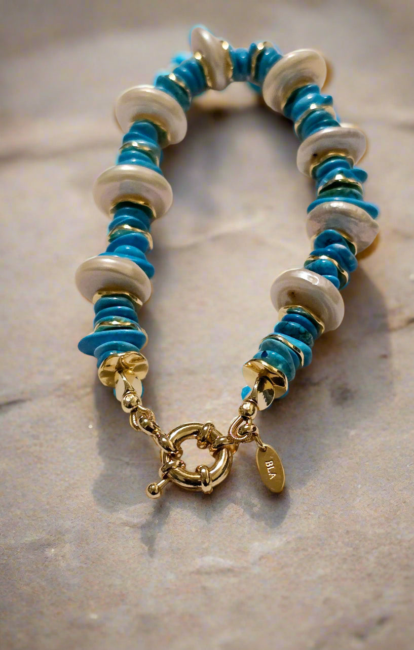 Turquoise Howlite & Freshwater Pearl Bracelet