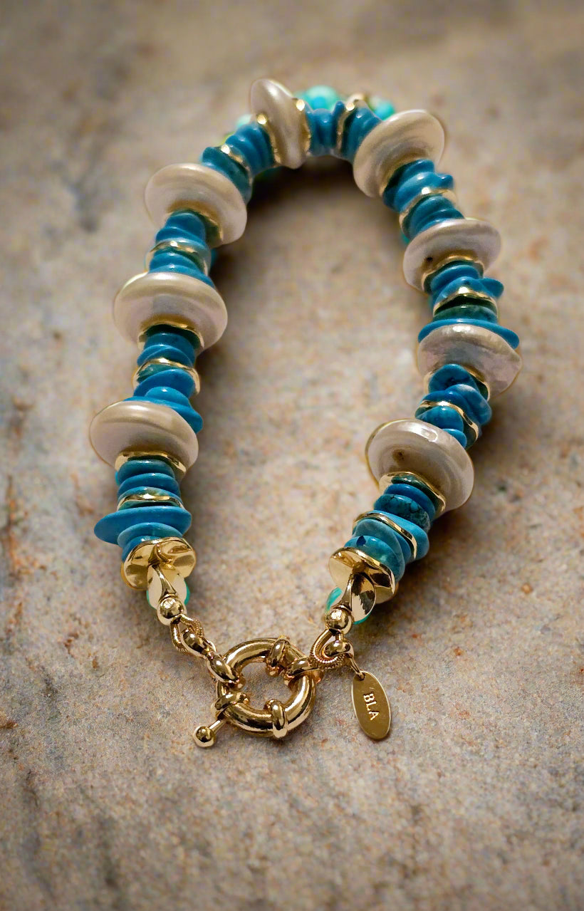 Turquoise Howlite & Freshwater Pearl Bracelet