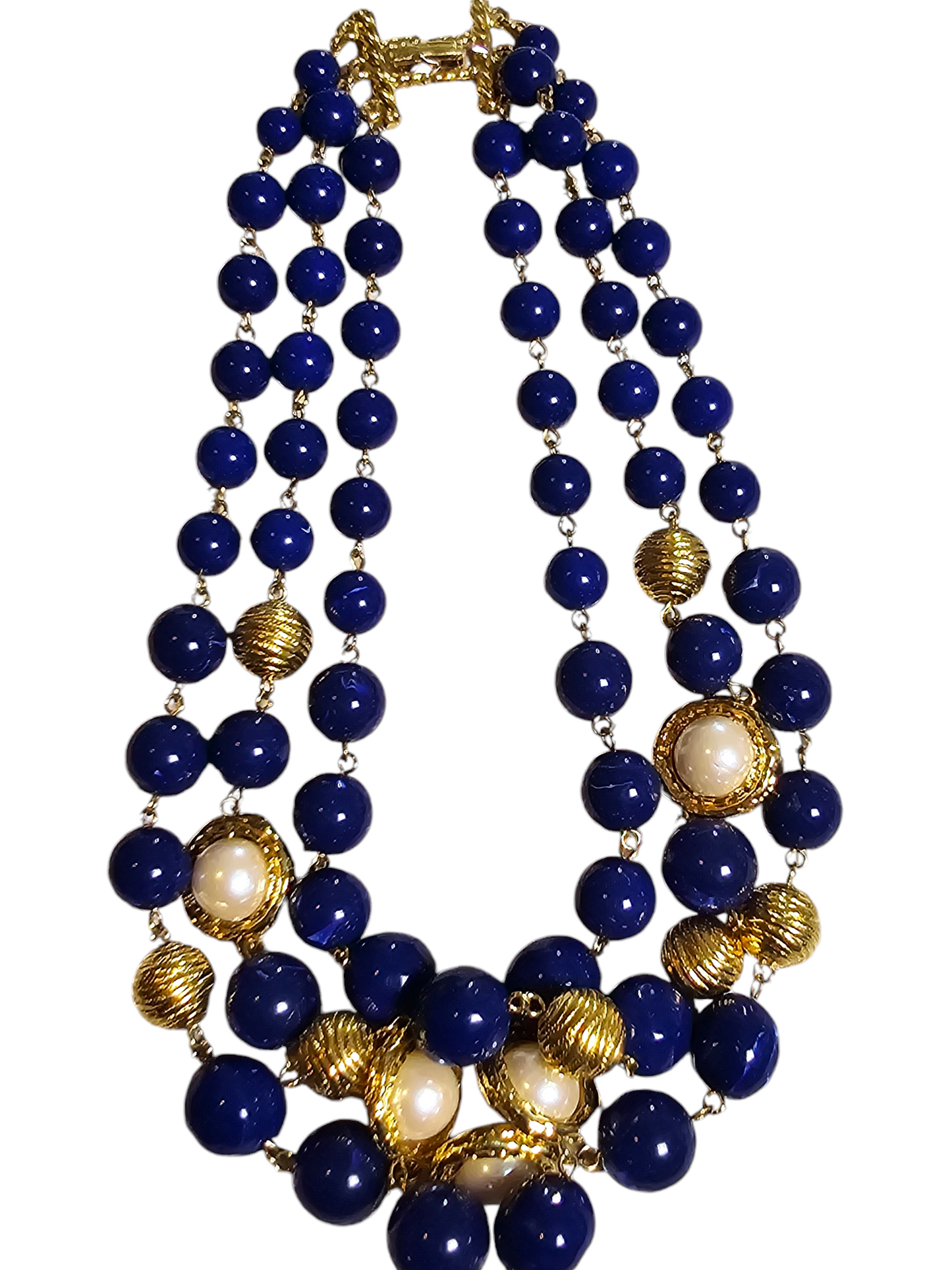 Vintage - Marvella 3-Tier Blue and Gold Choker