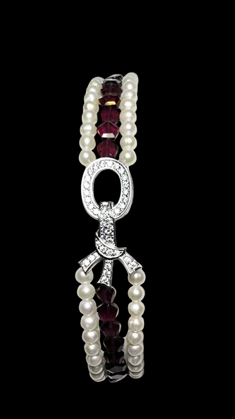 Genuine Garnet & Pearl Bracelet