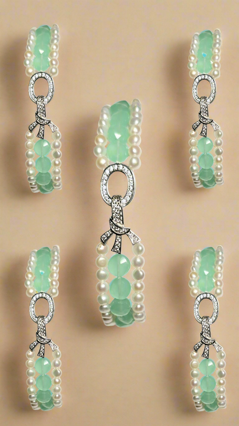 Aqua Blue Chalcedony & Pearl Bracelet