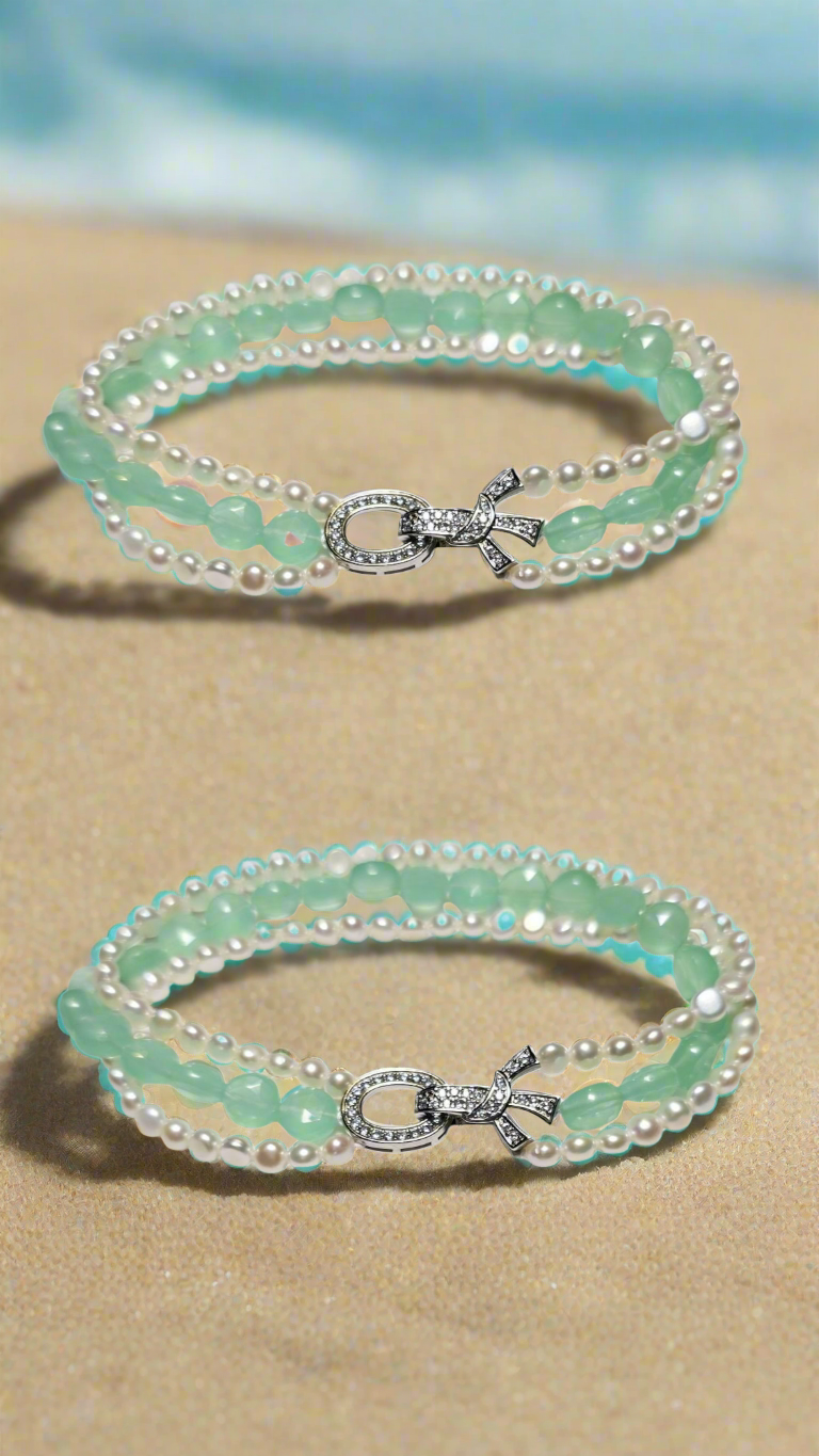 Aqua Blue Chalcedony & Pearl Bracelet