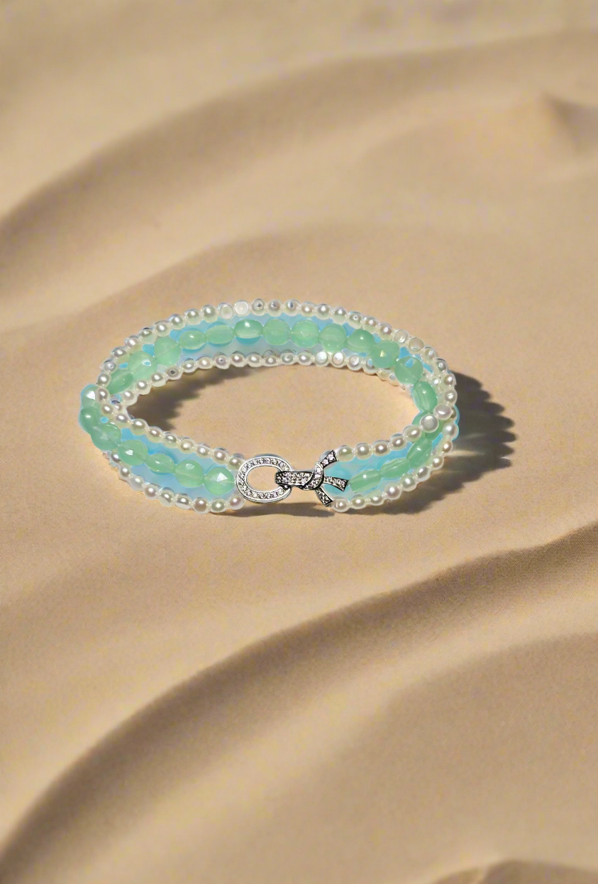 Aqua Blue Chalcedony & Pearl Bracelet
