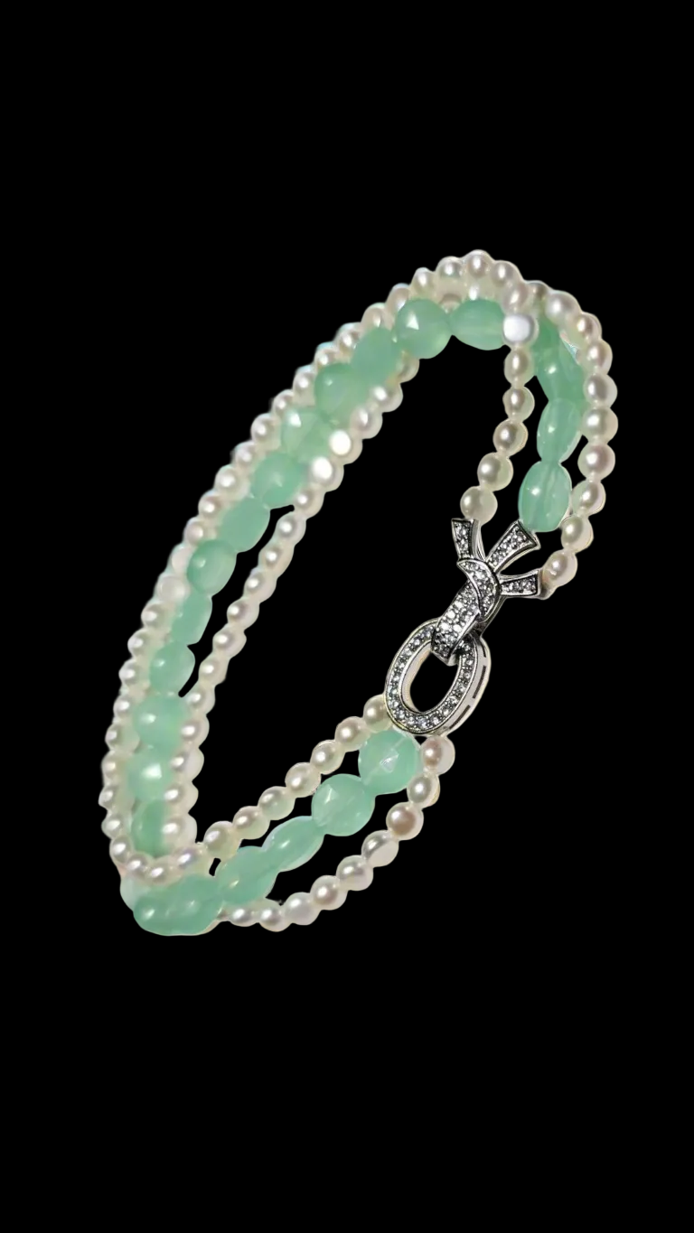 Aqua Blue Chalcedony & Pearl Bracelet