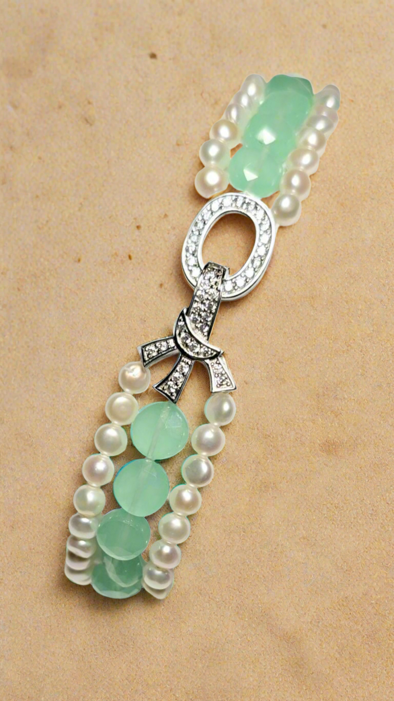 Aqua Blue Chalcedony & Pearl Bracelet