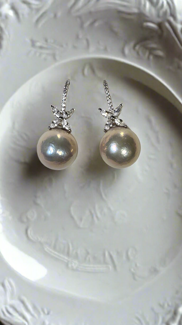 Sterling Silver Pave Saltwater Earrings