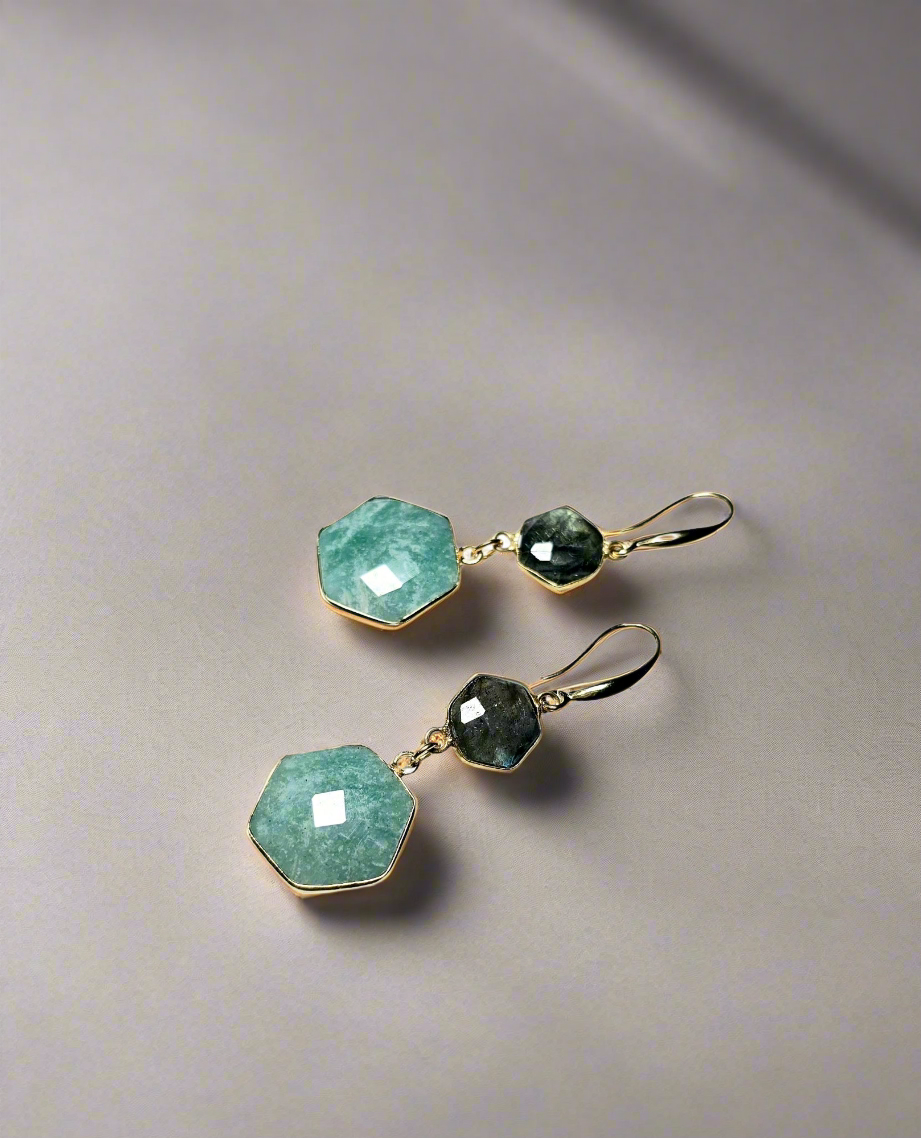 Labradorite  & Amazonite Drop Earring