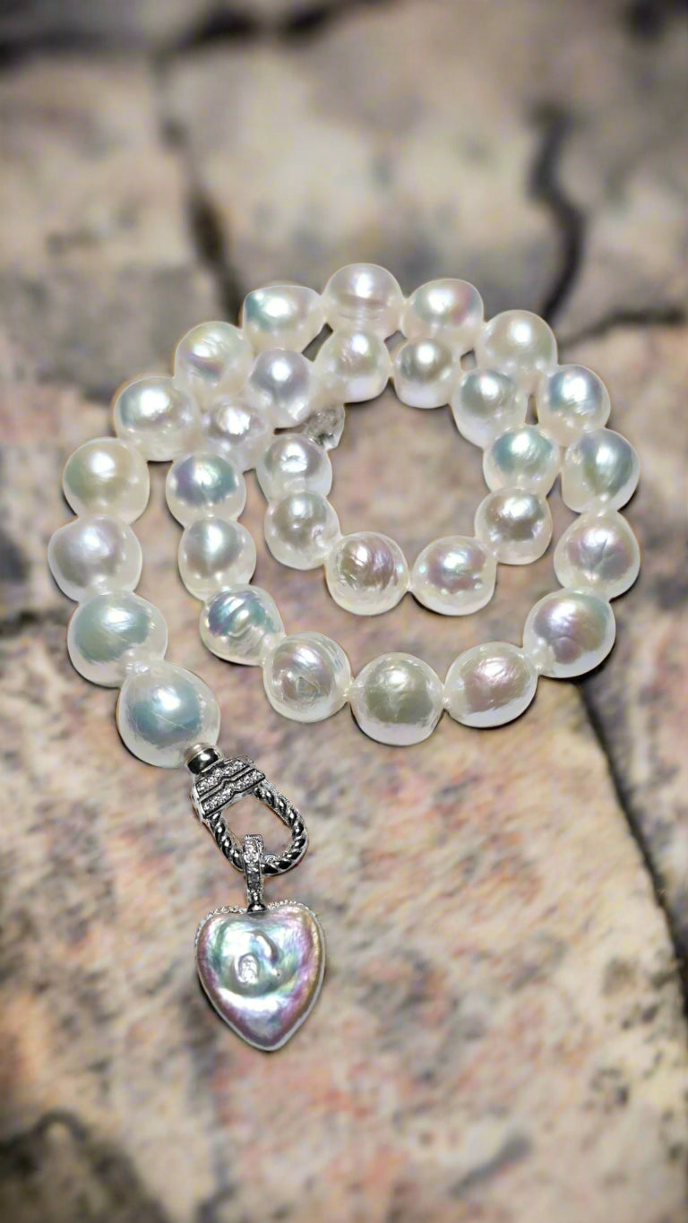 AAA Freshwater Pearl Heart Pendant Necklace