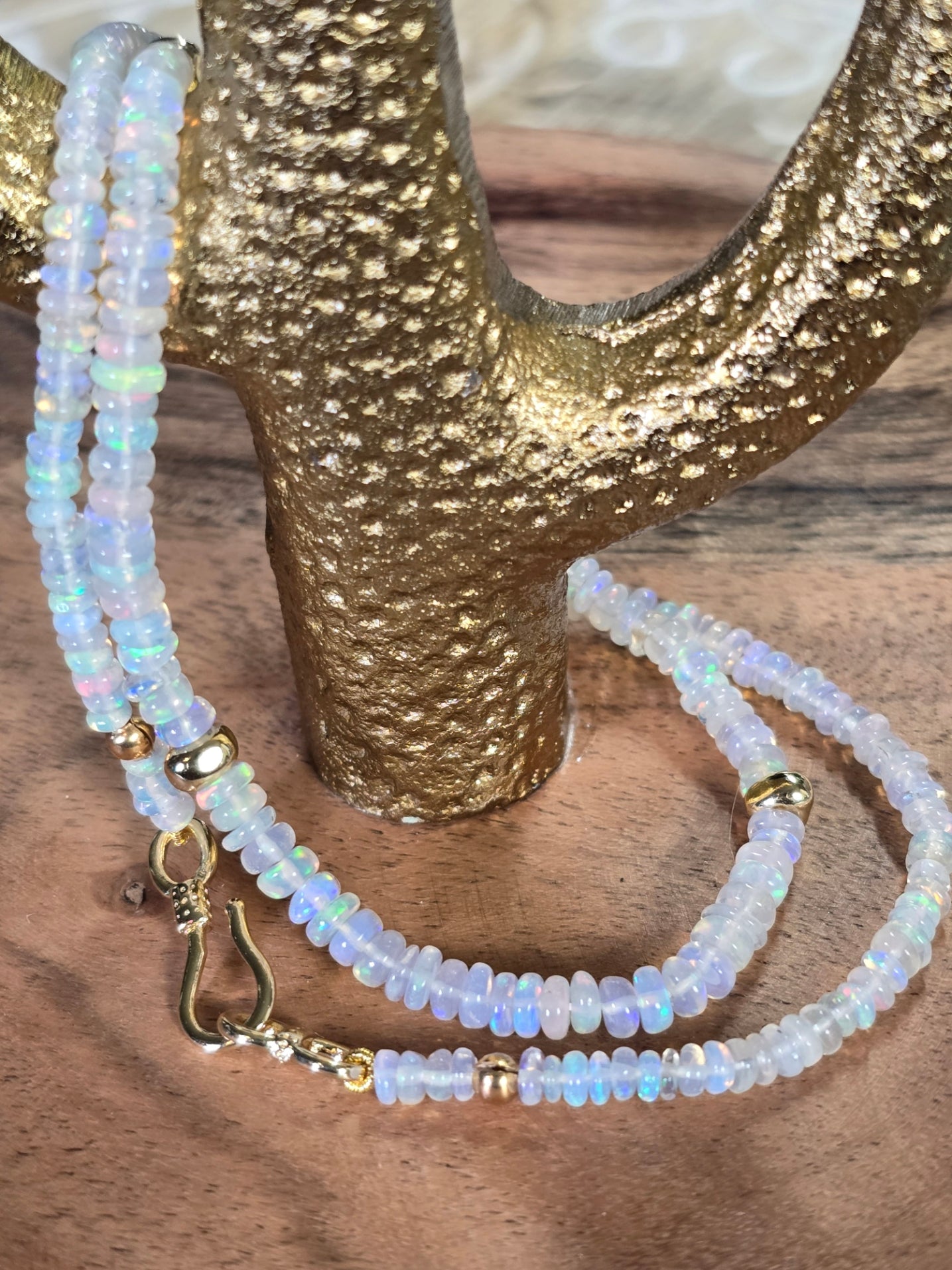Shimmering Symphony: Ethiopian Opal Necklace with Gold Accents