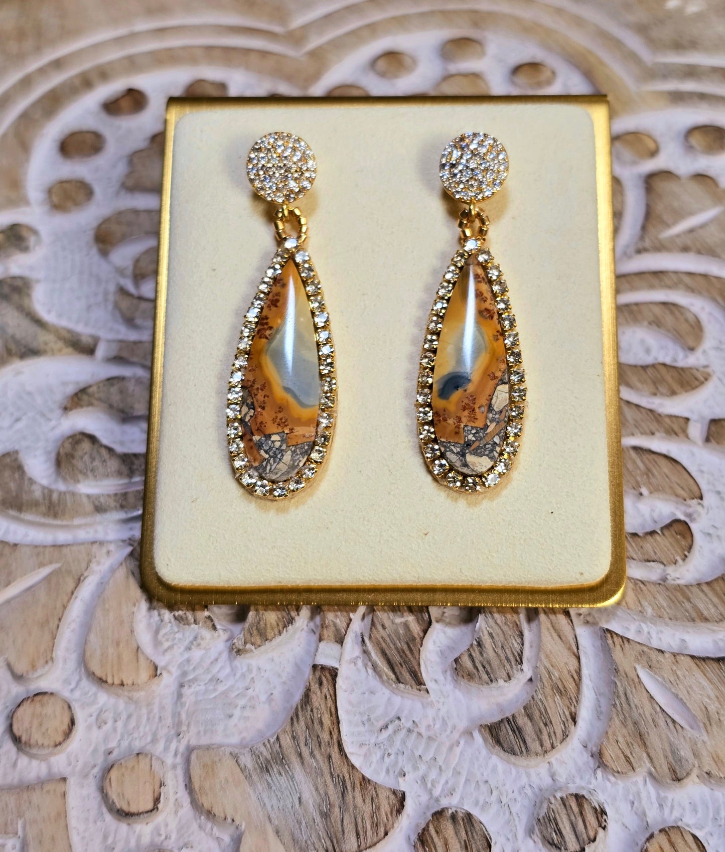 Pendientes colgantes de soutache de jaspe maliganio
