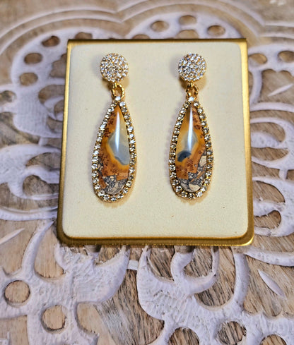 Pendientes colgantes de soutache de jaspe maliganio