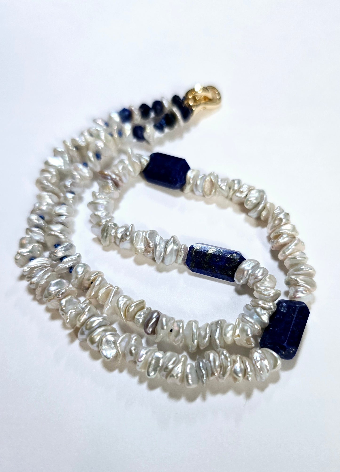 Keshi Pearl and Lapis Lazuli Necklace