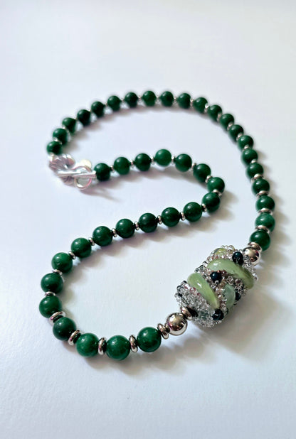 Green Jade &  Blown Glass Focal Piece Necklace