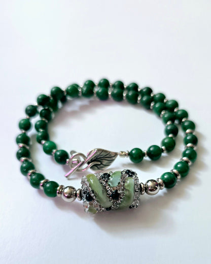 Green Jade &  Blown Glass Focal Piece Necklace