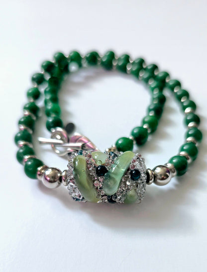 Green Jade &  Blown Glass Focal Piece Necklace