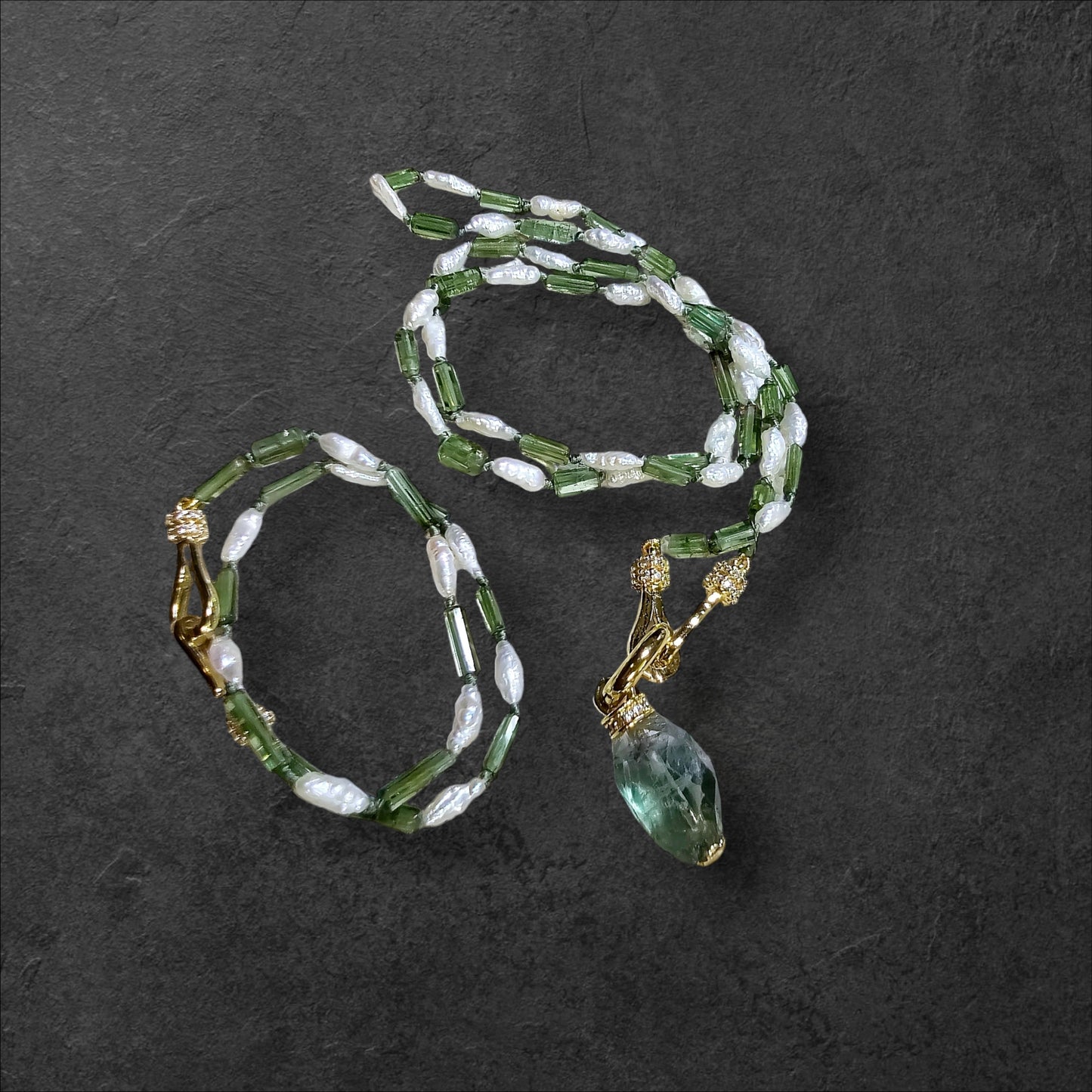 Tourmaline and Rice Pearl Necklace Set