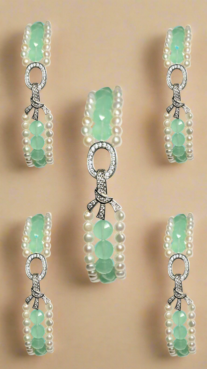 Aqua Blue Chalcedony & Pearl Bracelet