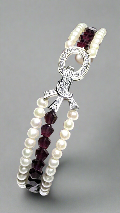 Genuine Garnet & Pearl Bracelet
