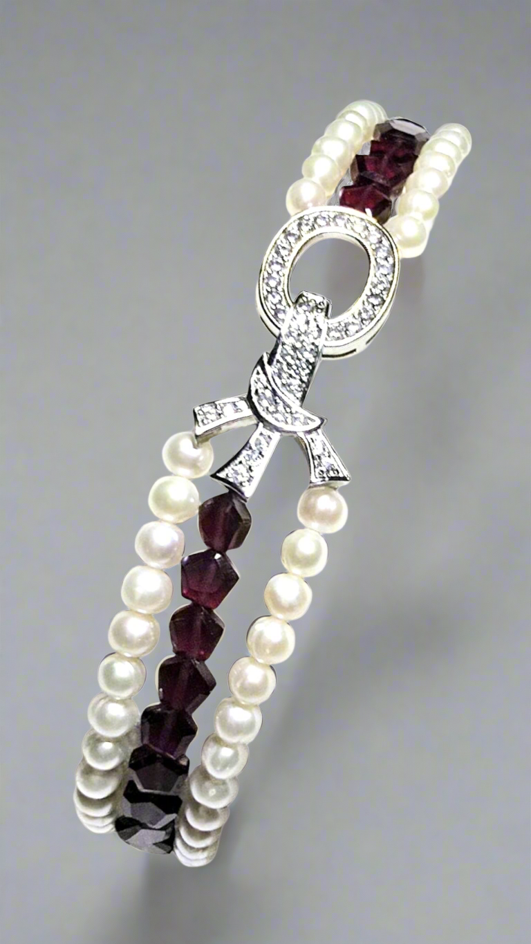 Genuine Garnet & Pearl Bracelet