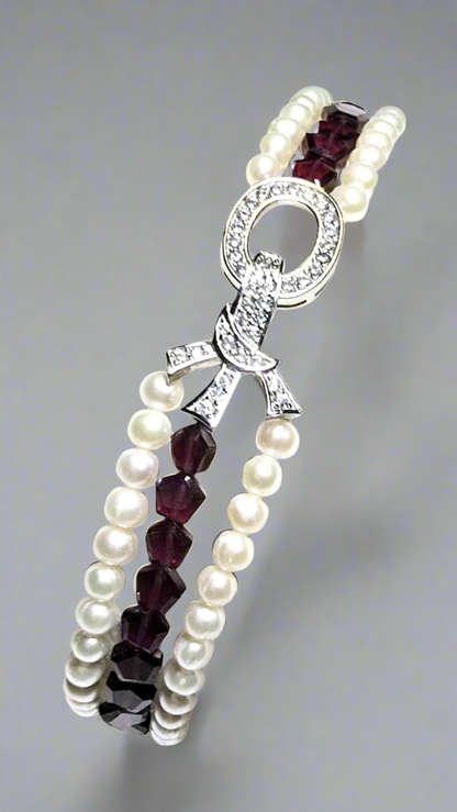 Genuine Garnet & Pearl Bracelet