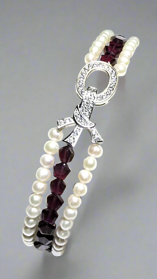 Genuine Garnet & Pearl Bracelet