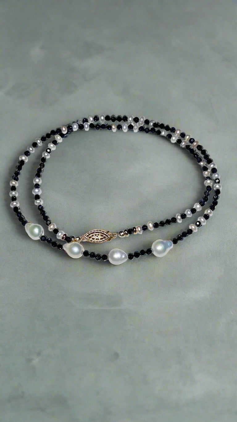Royal Blue Sunstone & Pearl Necklace