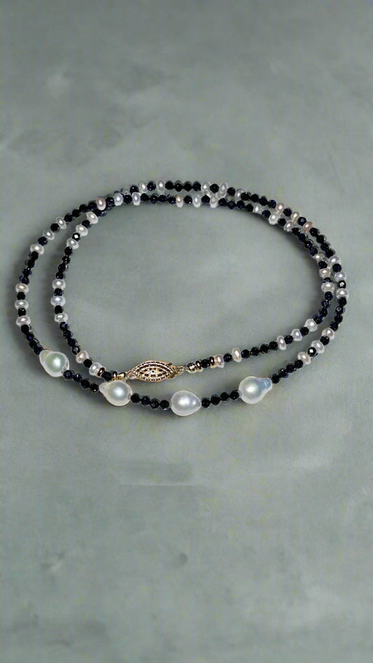 Royal Blue Sunstone & Pearl Necklace