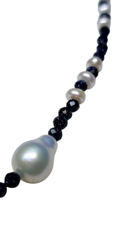 Royal Blue Sunstone & Pearl Necklace