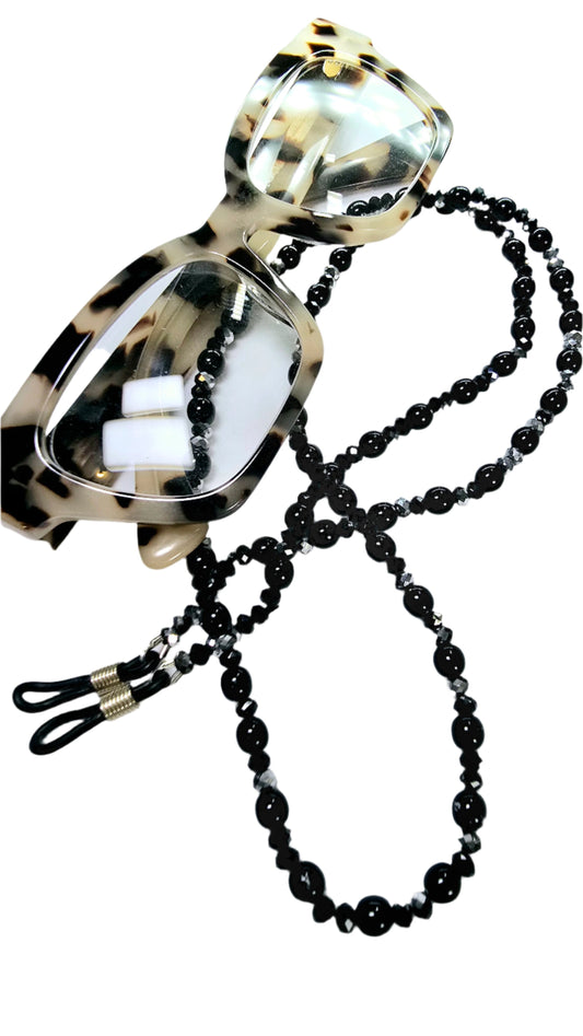 Brillenkettenhalter mit Perlen in Schwarz und Silber