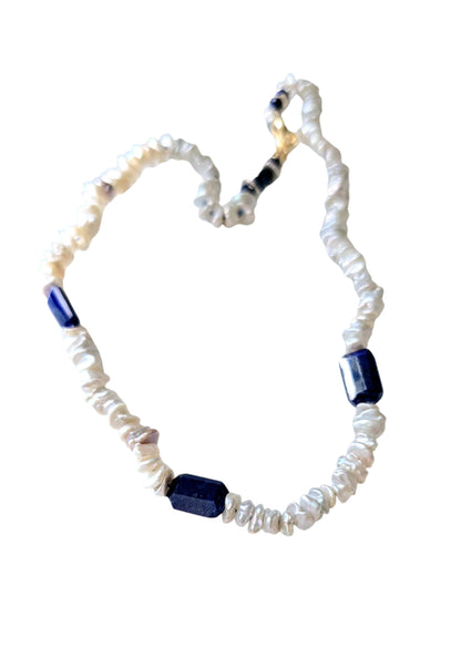 Keshi Pearl and Lapis Lazuli Necklace
