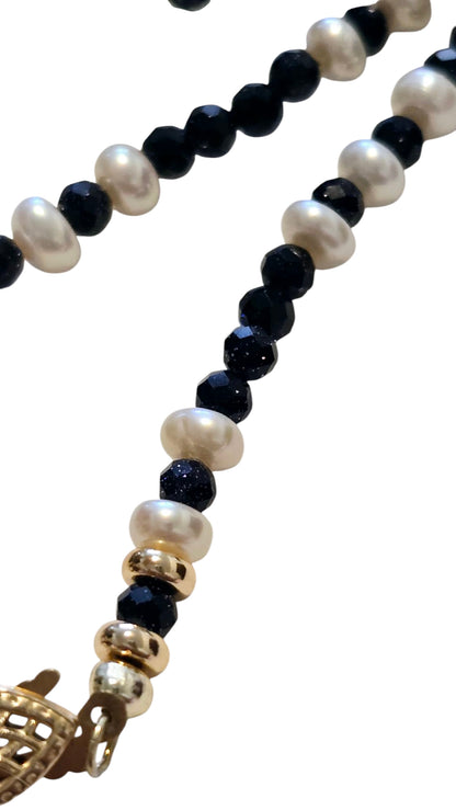 Royal Blue Sunstone & Pearl Necklace