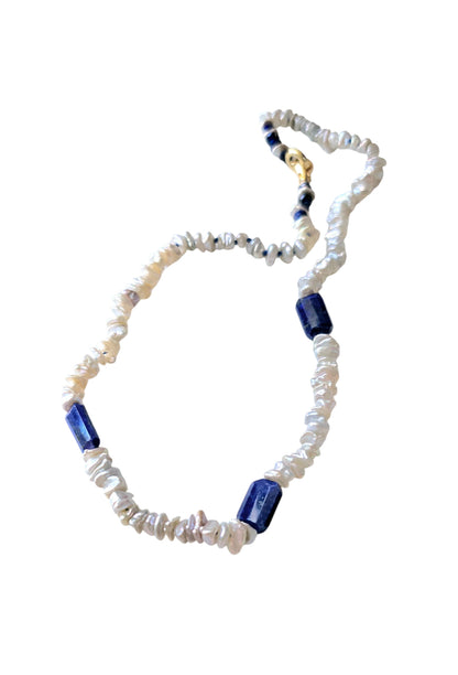 Keshi Pearl and Lapis Lazuli Necklace