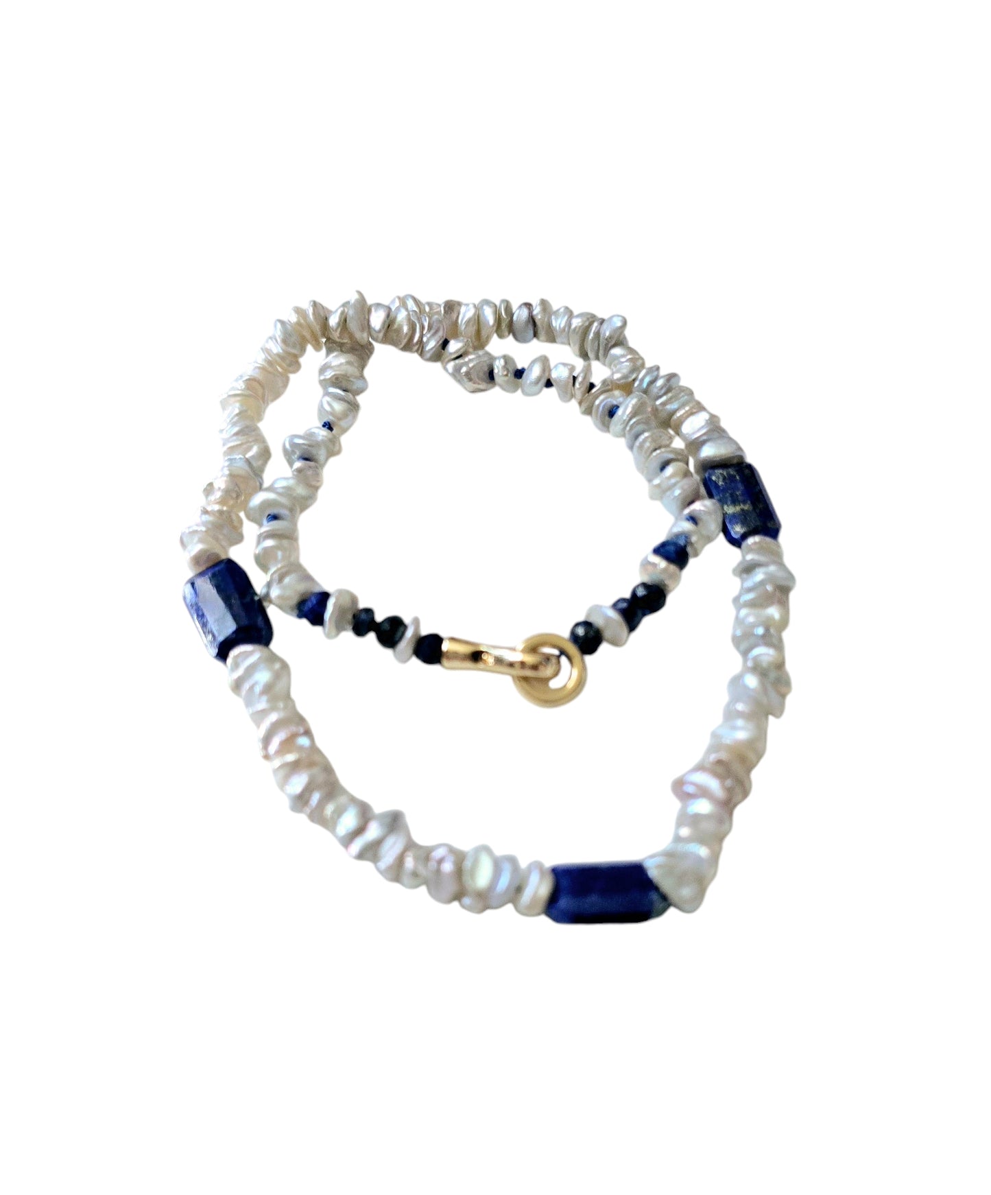 Keshi Pearl and Lapis Lazuli Necklace
